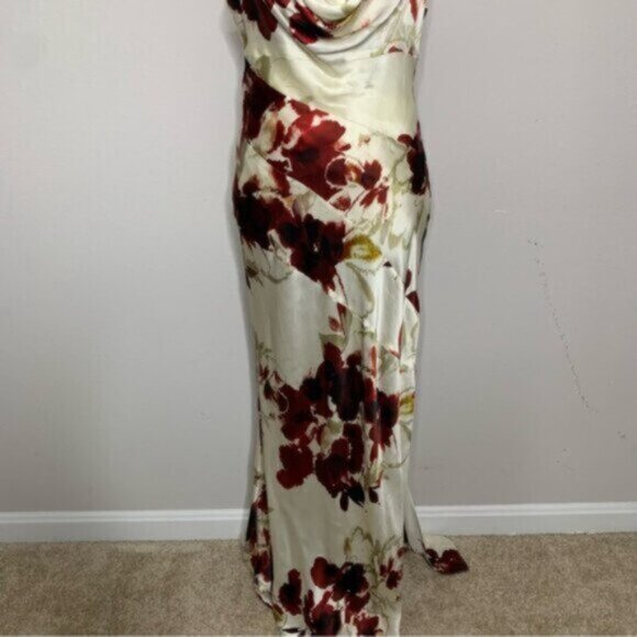 NICHOLAS Sally Watercolor Floral Ivory Cowl Neck Side Slit Maxi Dress - Picture 11 of 15